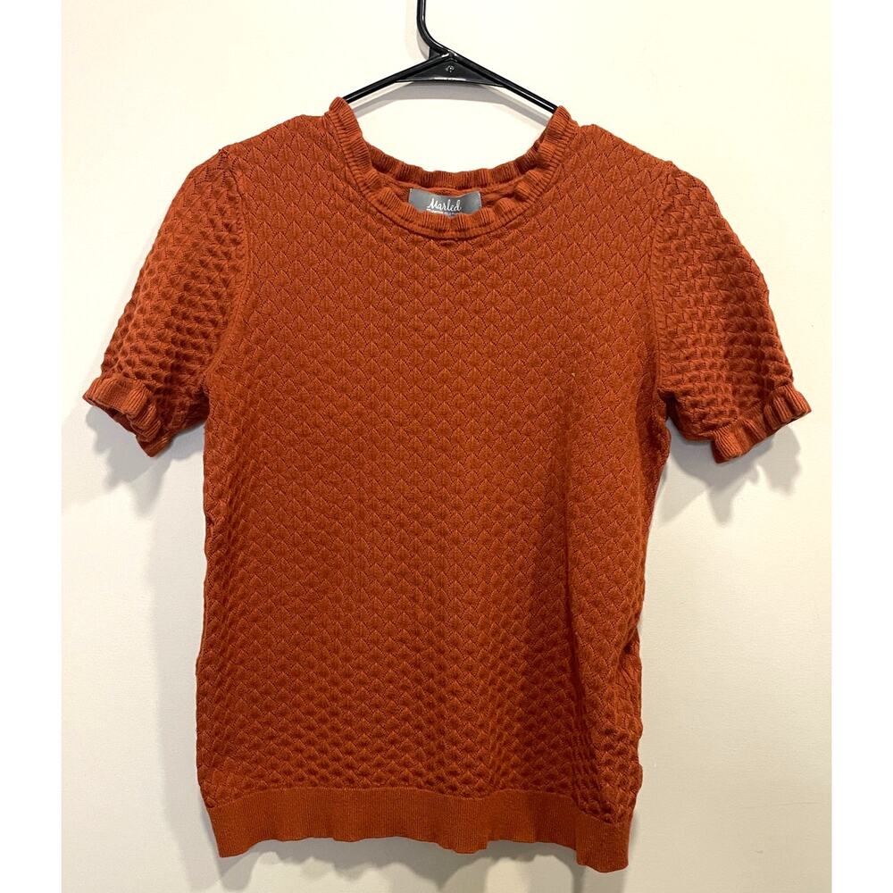 Marled by Reunited Burnt Orange Sweater Short Sleeve Ruffle Size Sm